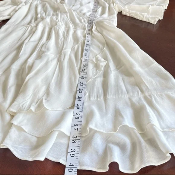 City Chic | Evans White Ruffle Hem Wrap Mini Dress - Picture 6 of 7